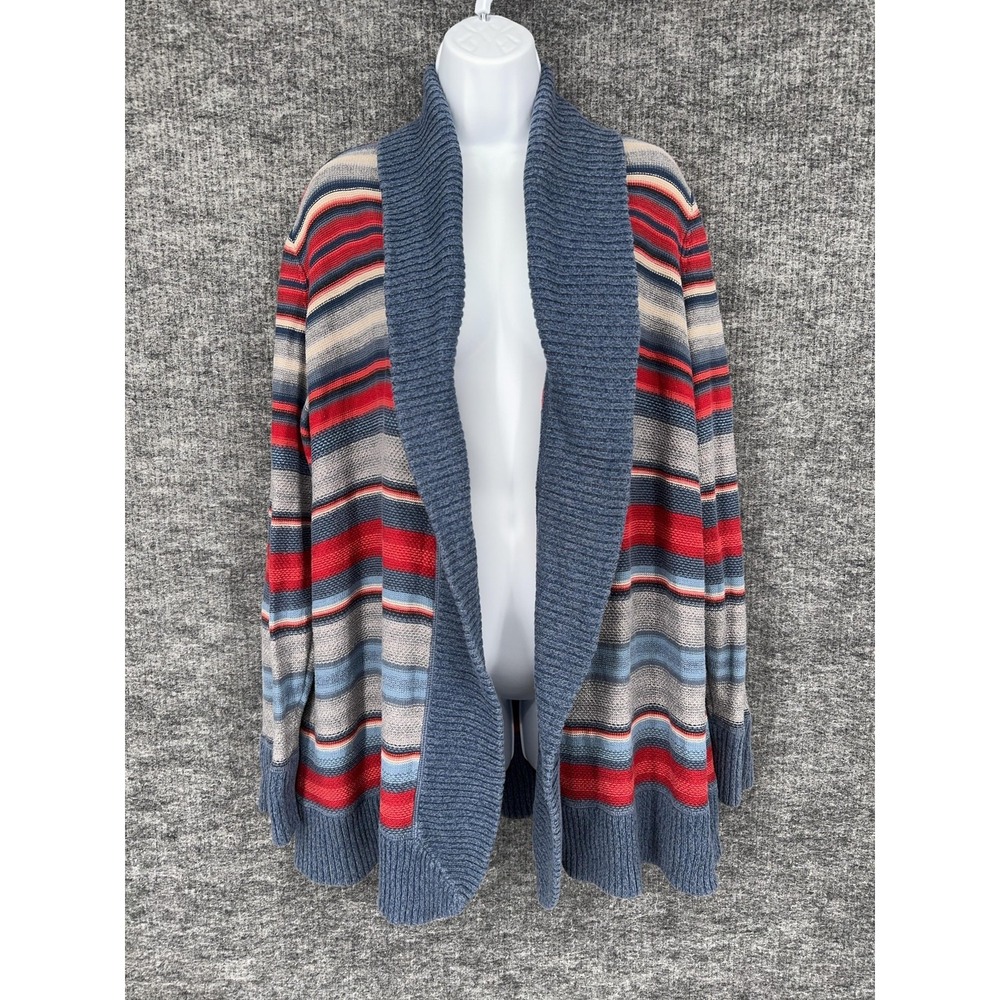 Ralph Lauren Cardigan Sweater Womens 1X Red Blue Striped Shawl Collar Open Front